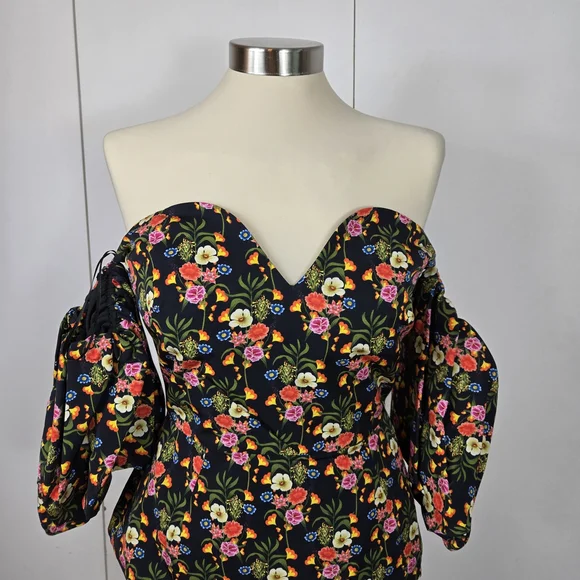 Borgo De Nor Pink and Red Puff Sleeve Bustier Blouse - Picture 4 of 4